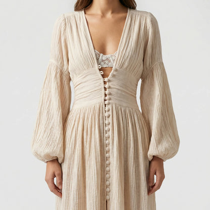 Velorah - Long-Sleeve V-Neck Maxi Dress