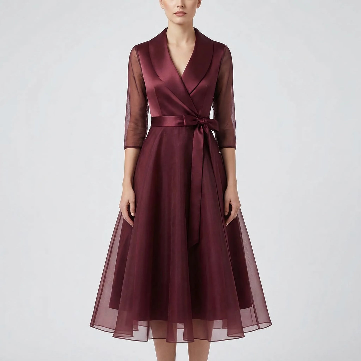 Veloria - Wrap Bodice A-Line Midi Dress