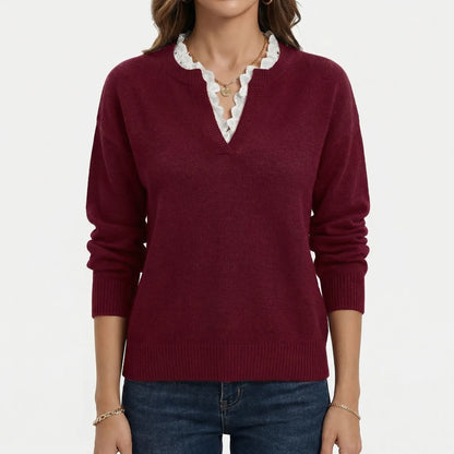 Velorie | V-Neck Jumper With Lace Trim Detail