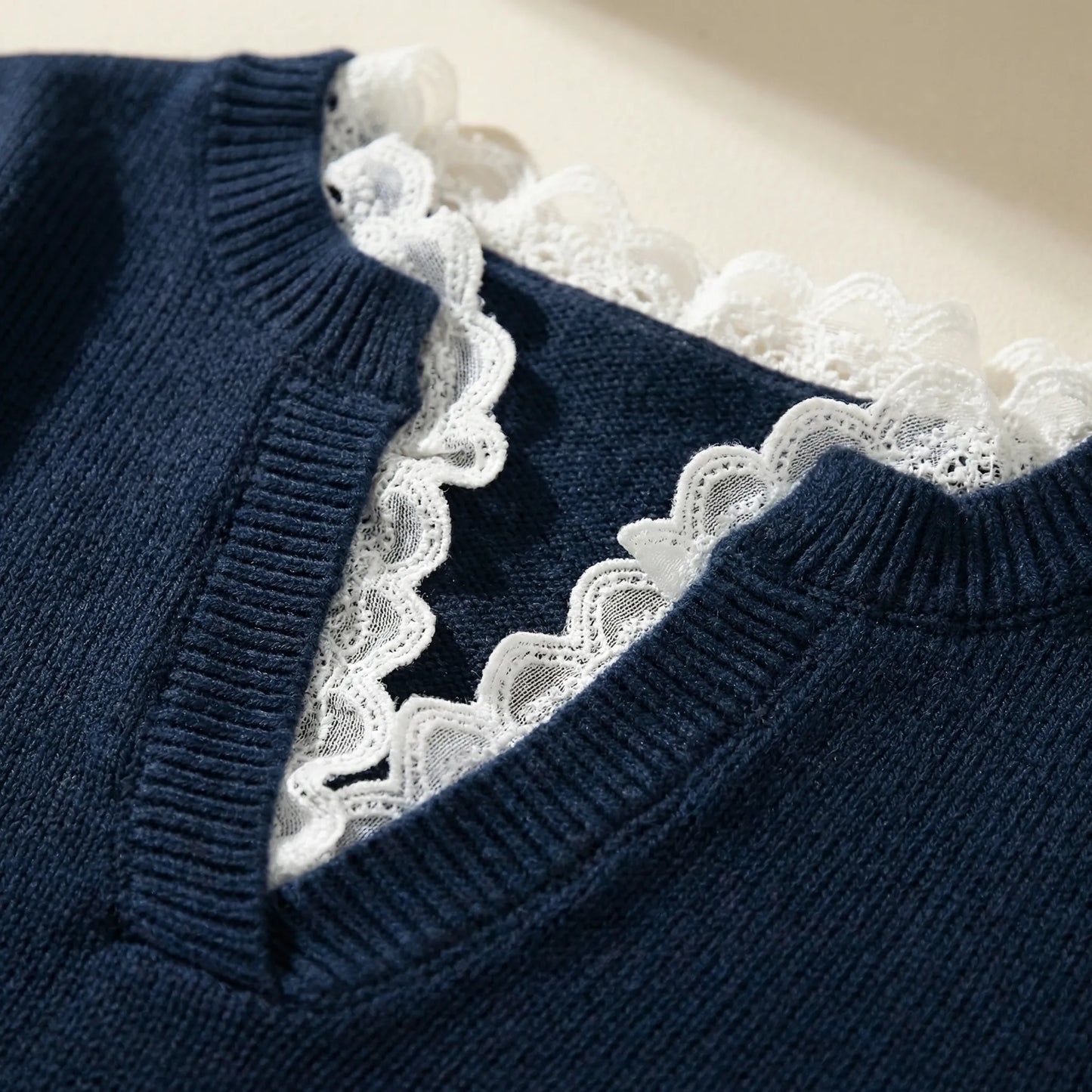 Velorie | V-Neck Jumper With Lace Trim Detail