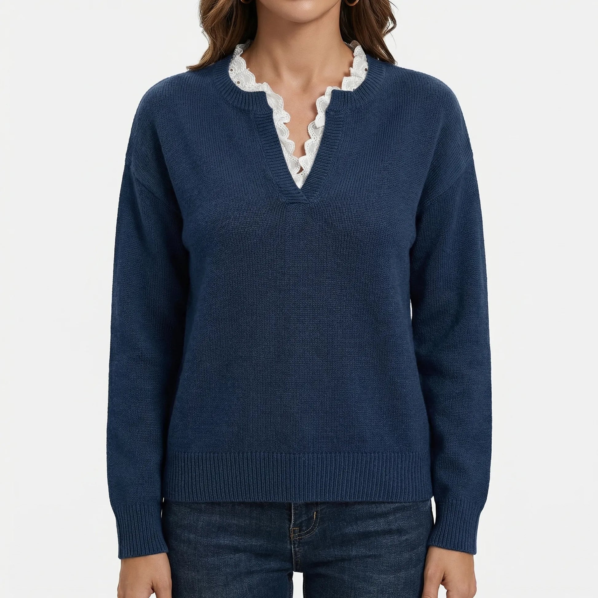 Velorie | V-Neck Jumper With Lace Trim Detail