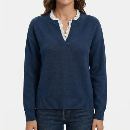Velorie | V-Neck Jumper With Lace Trim Detail