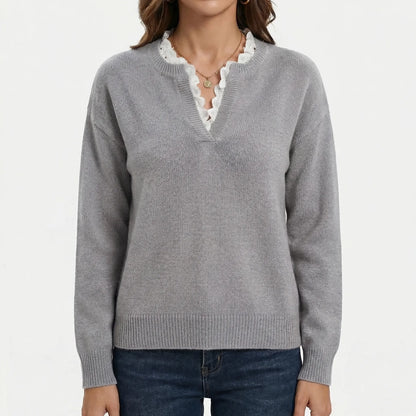 Velorie | V-Neck Jumper With Lace Trim Detail