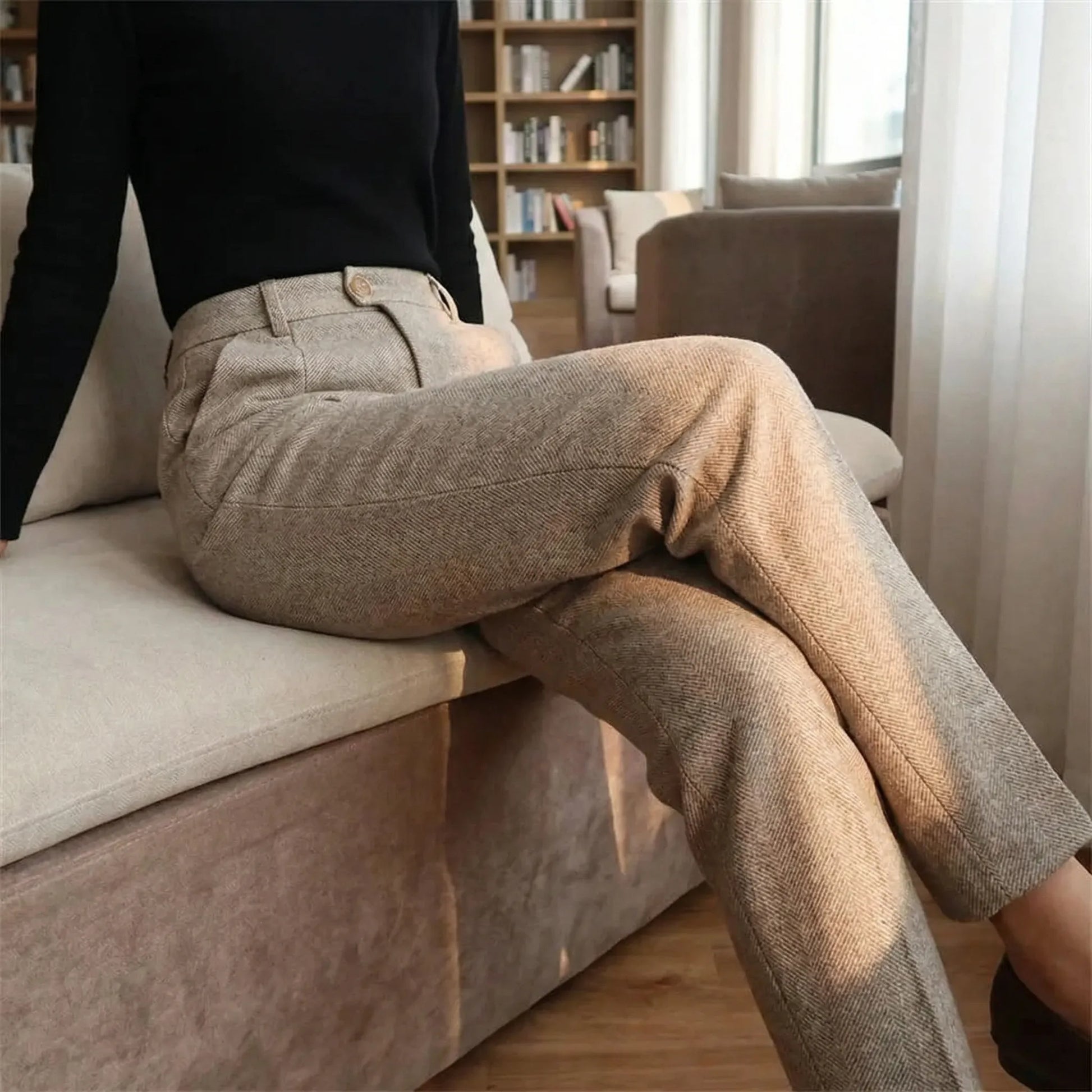Velorne - Tapered Mid-Rise Herringbone Trousers