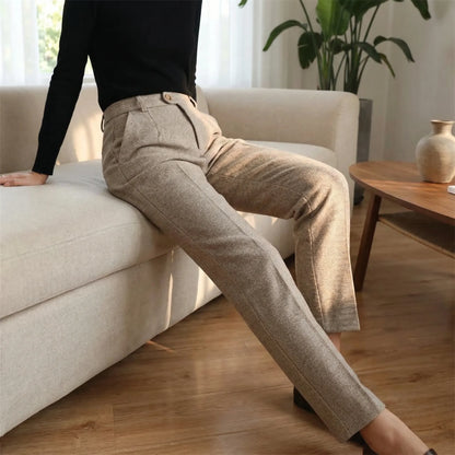 Velorne - Tapered Mid-Rise Herringbone Trousers