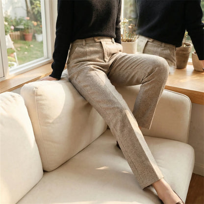 Velorne - Tapered Mid-Rise Herringbone Trousers