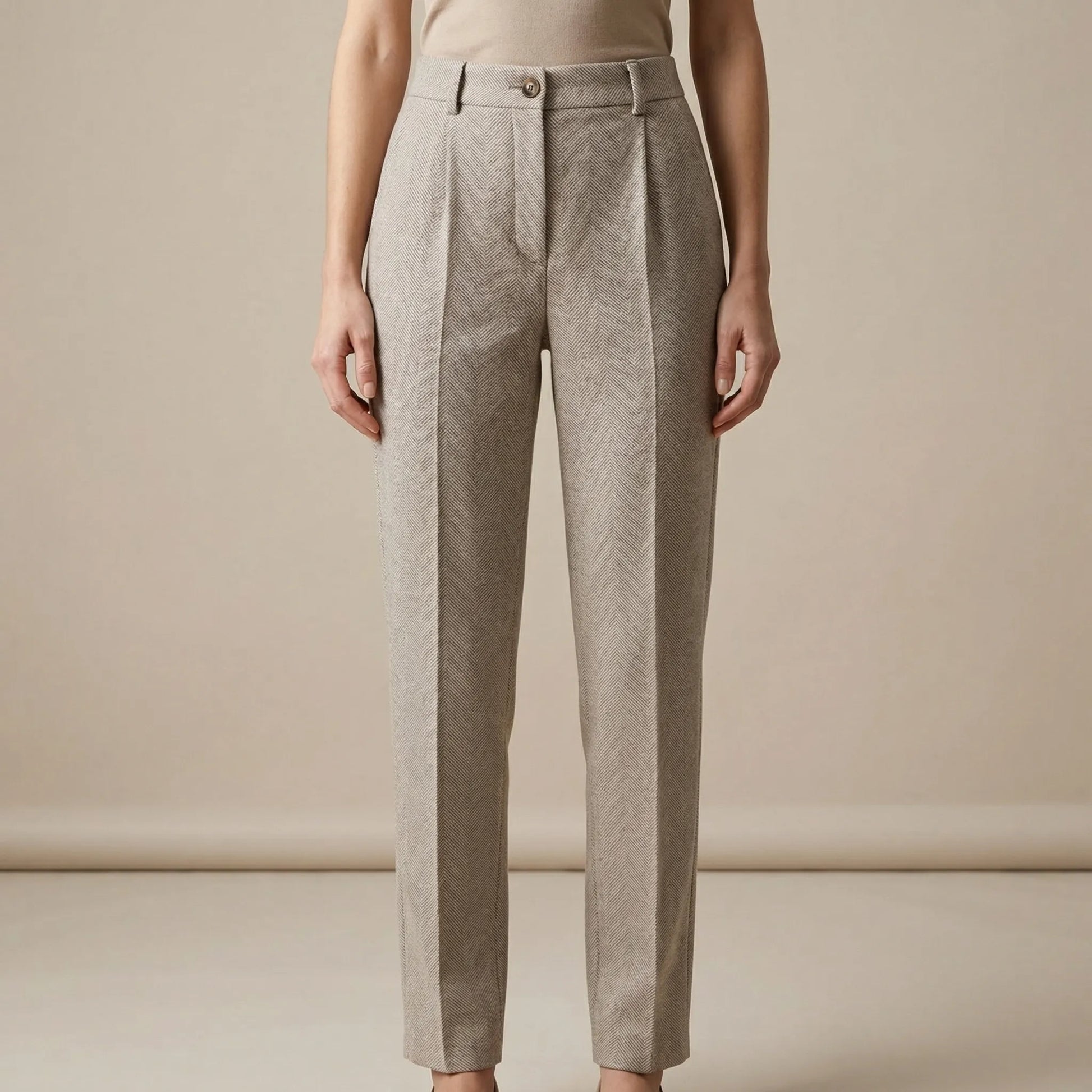 Velorne - Tapered Mid-Rise Herringbone Trousers