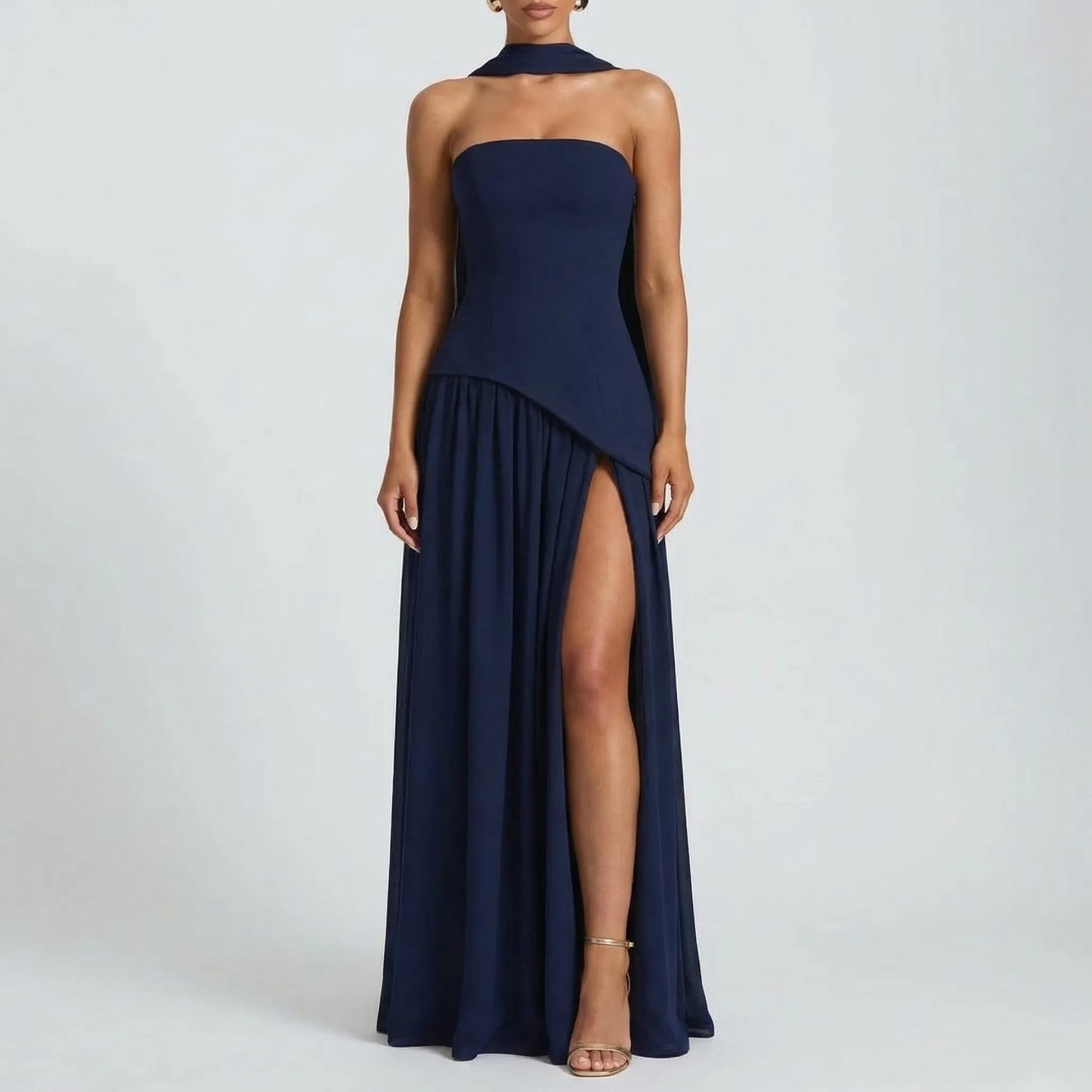 Velorra - High-Waist Sleeveless Maxi Dress With Slit