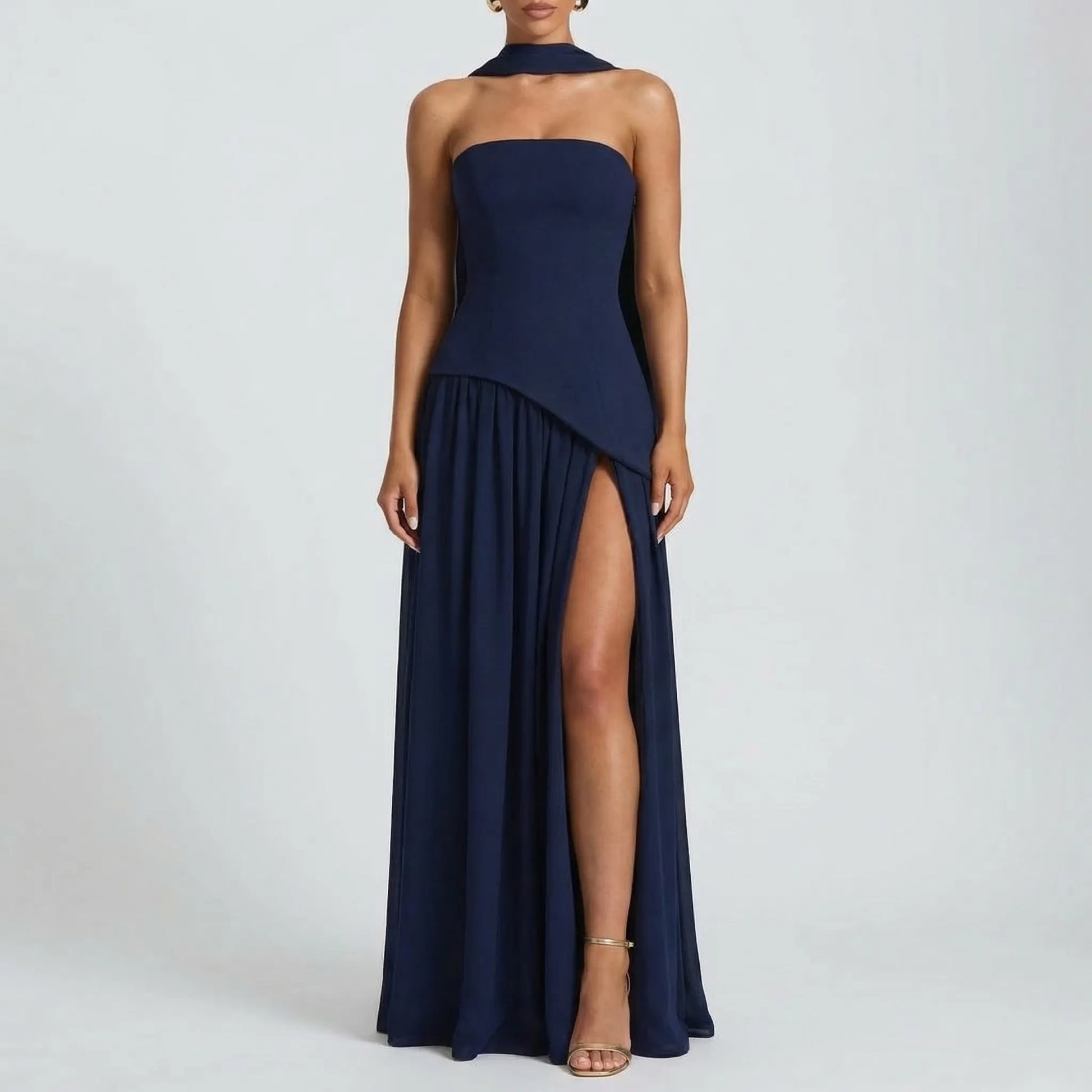 Velorra - High-Waist Sleeveless Maxi Dress With Slit