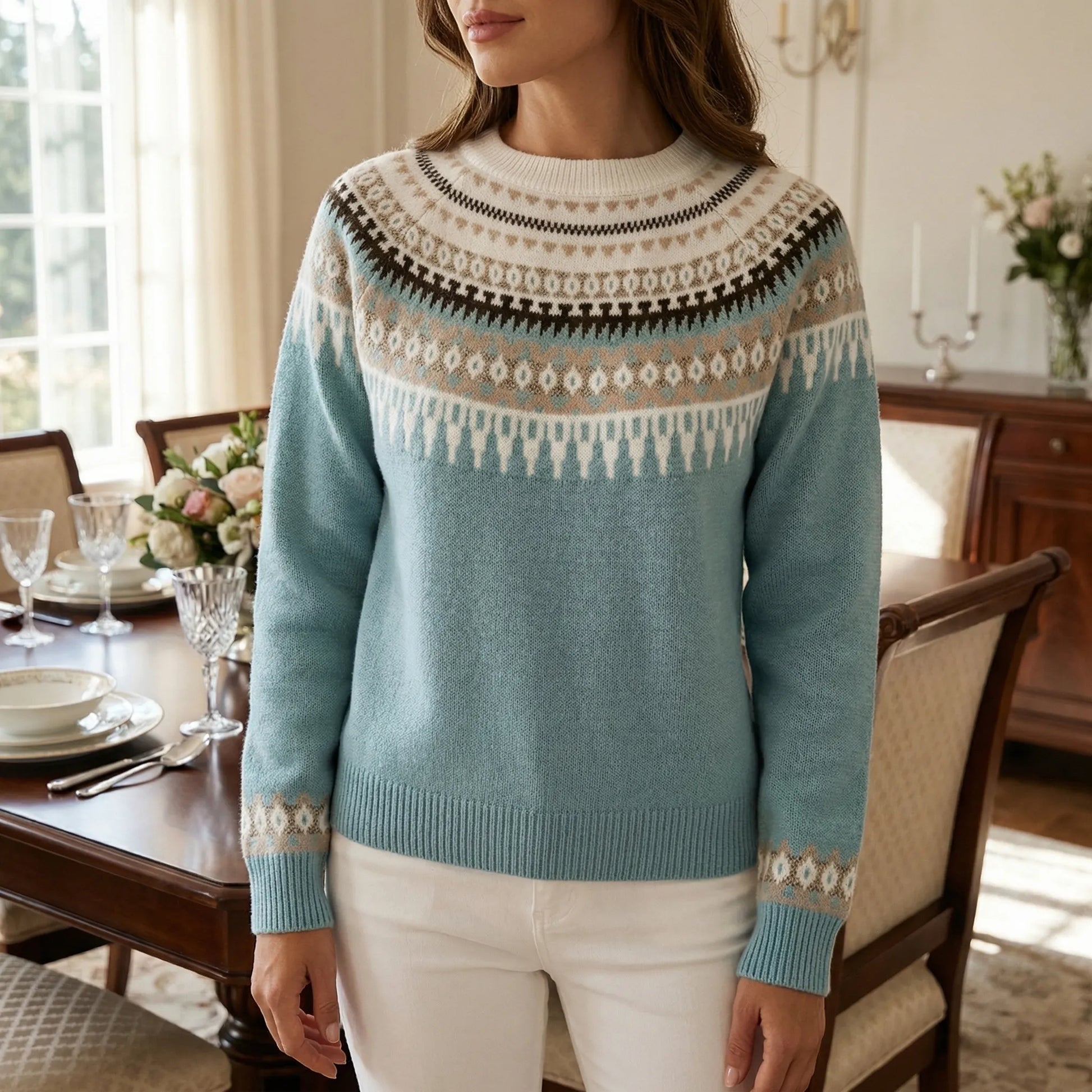 Veloryn | Fair Isle Pattern Crew Neck Jumper