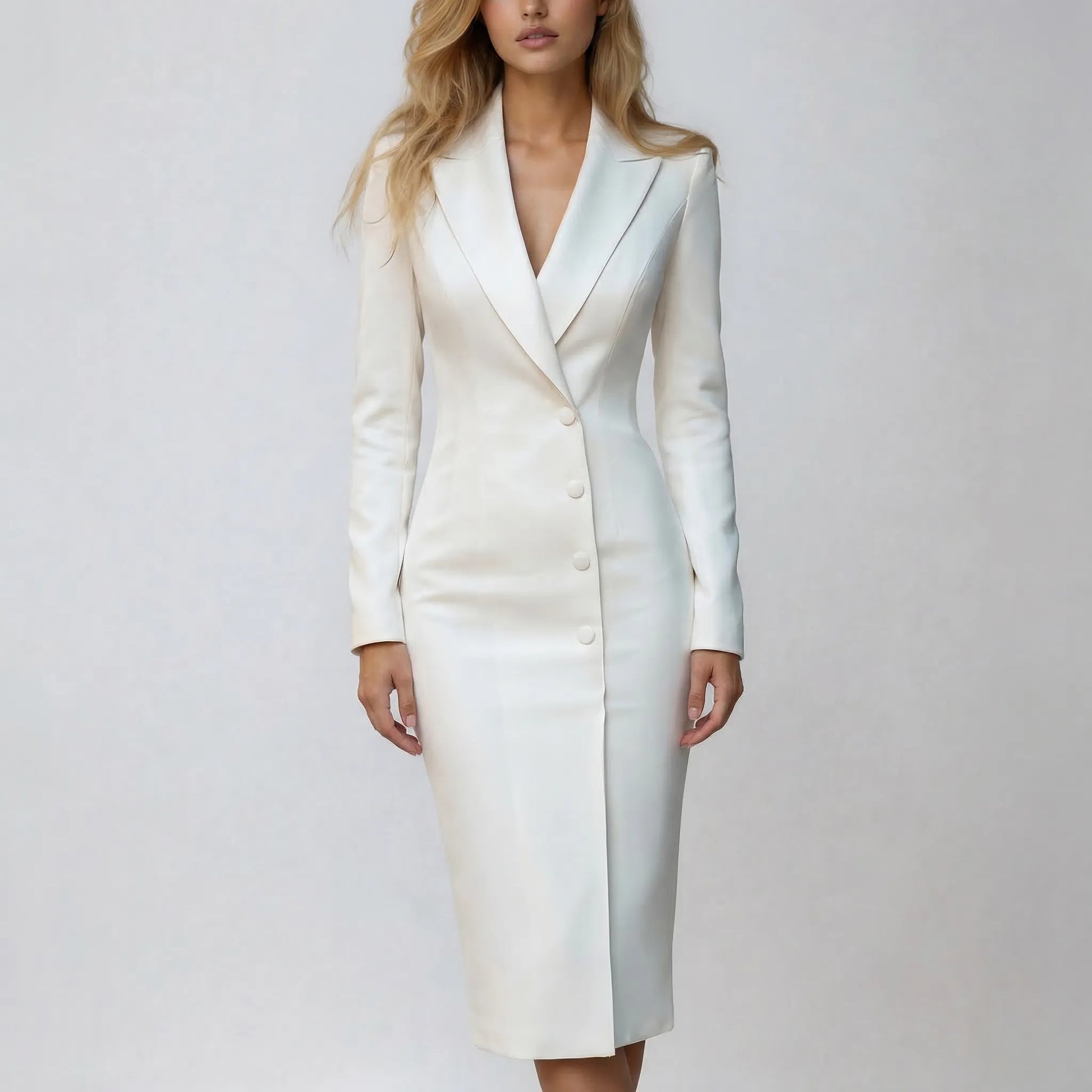 Veloura - Tailored Blazer-Collar Midi Dress