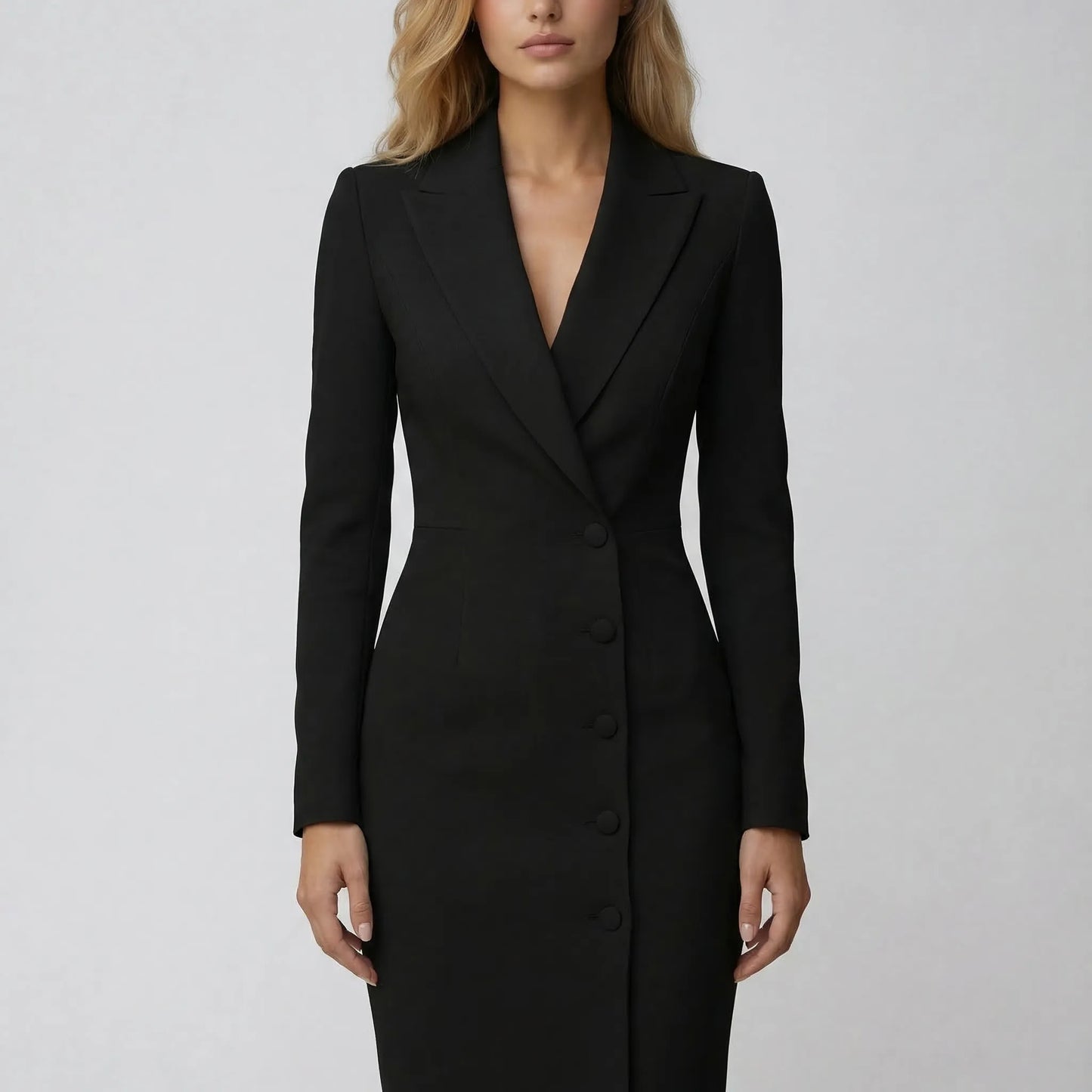 Veloura - Tailored Blazer-Collar Midi Dress