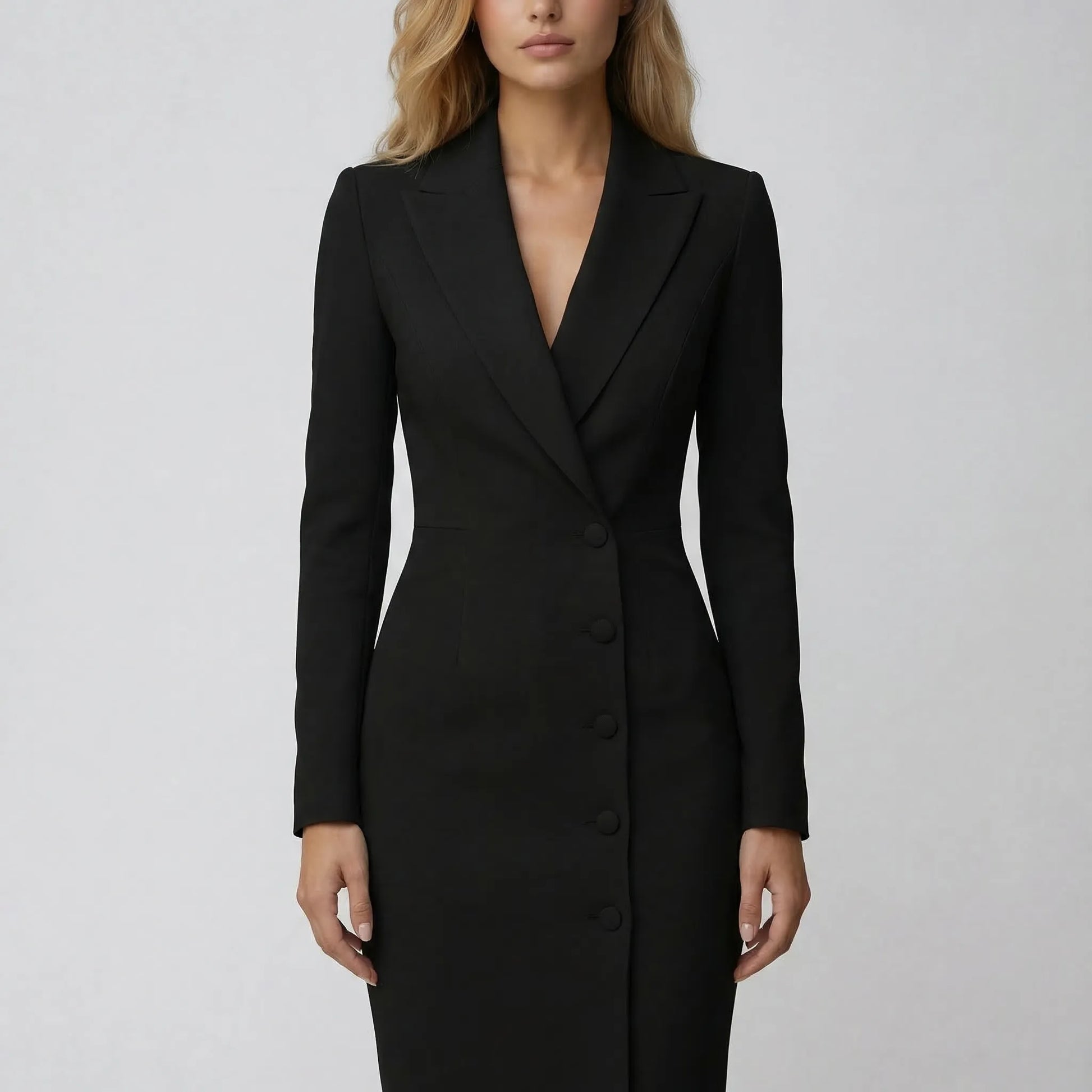 Veloura - Tailored Blazer-Collar Midi Dress