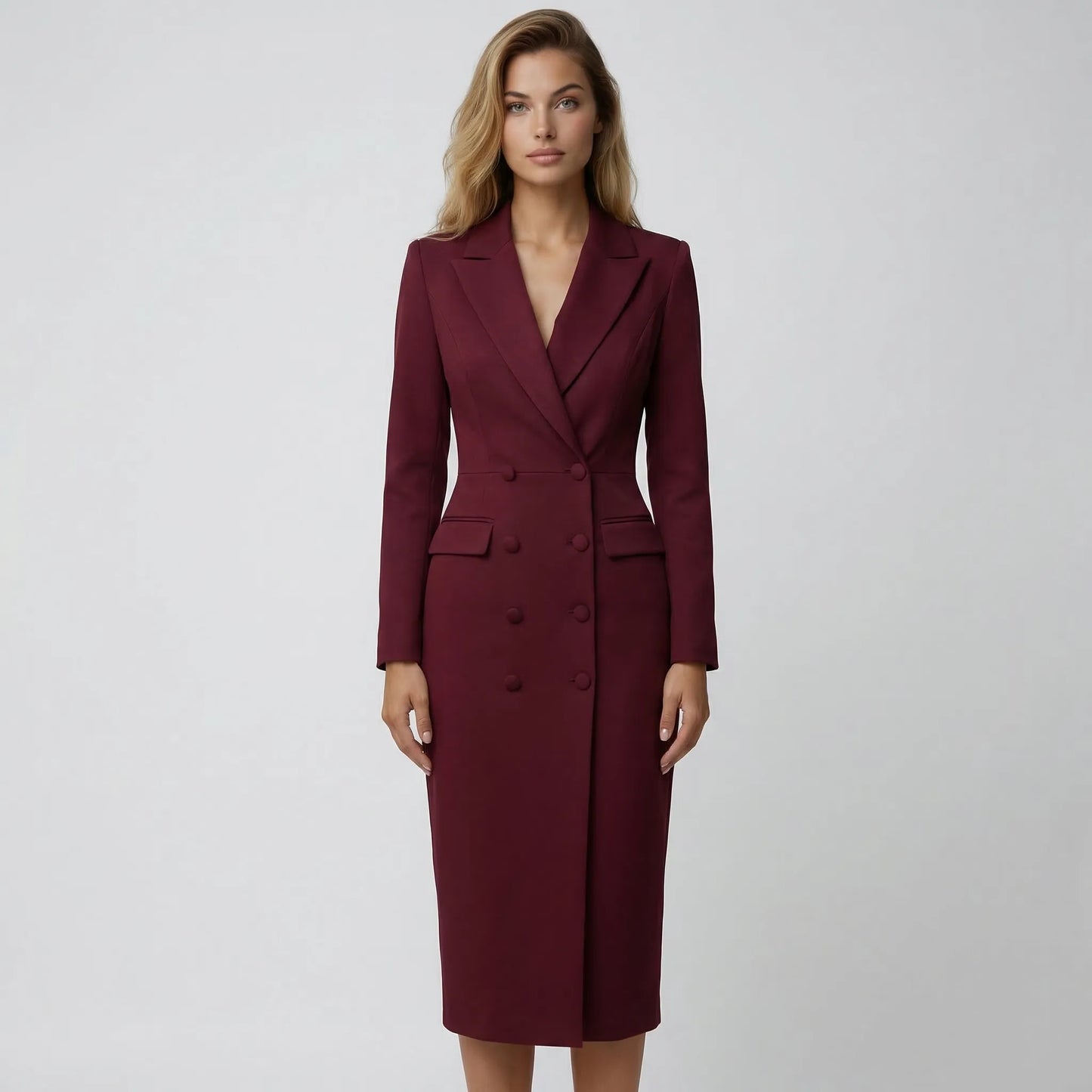 Veloura - Tailored Blazer-Collar Midi Dress