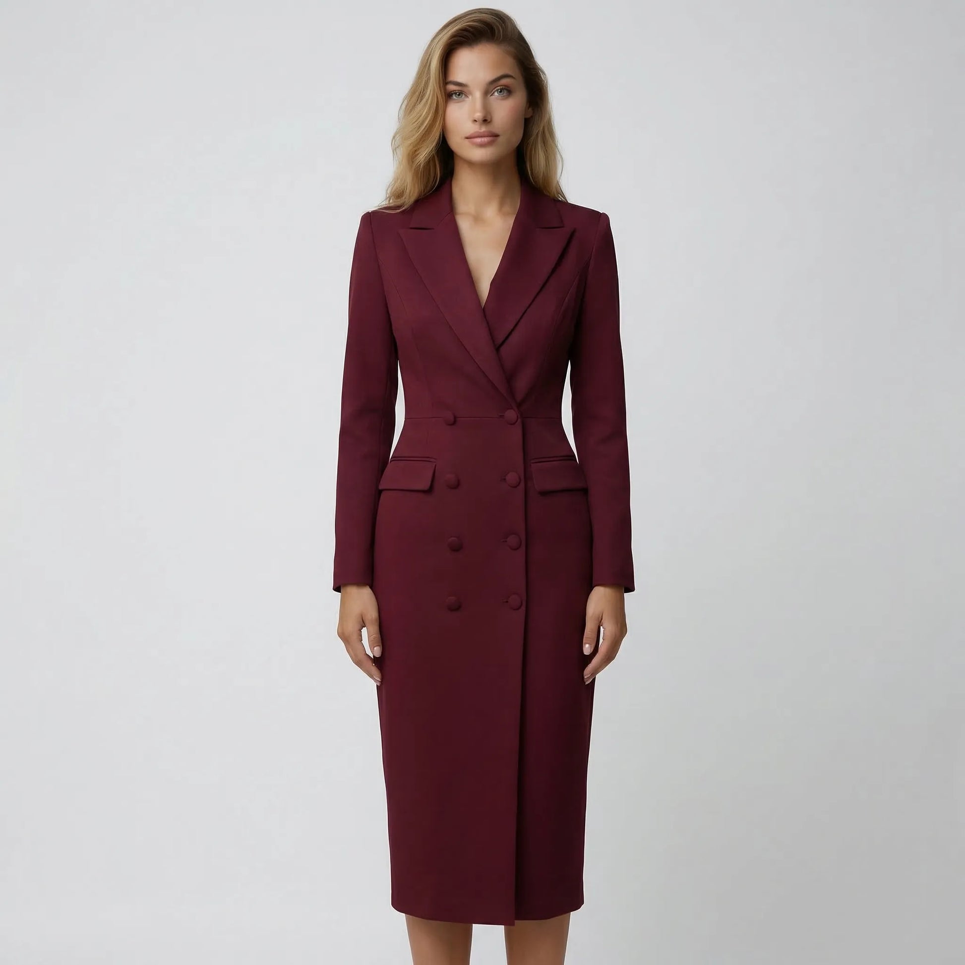Veloura - Tailored Blazer-Collar Midi Dress