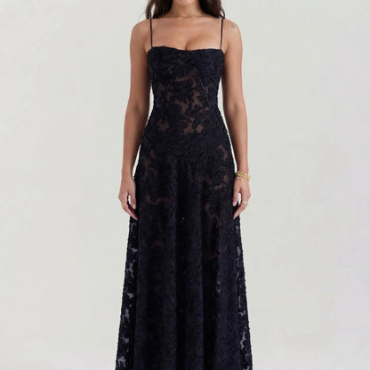 Velourna - Floral Lace Overlay Maxi Dress