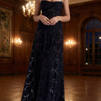 Velourna - Floral Lace Overlay Maxi Dress