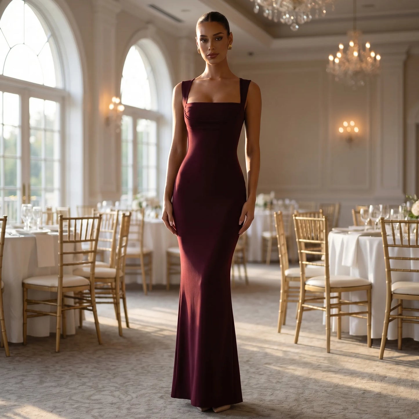 Velourne | Square Neck Bodycon Maxi Dress