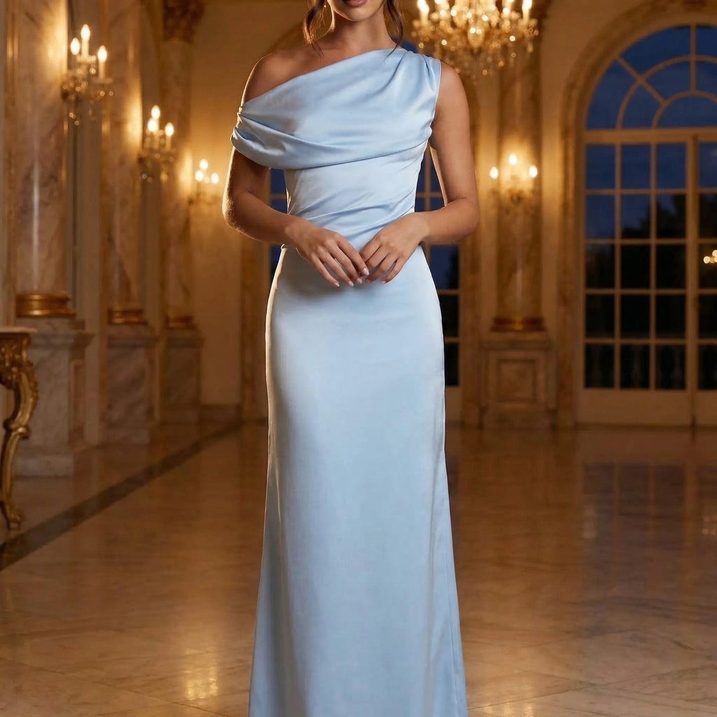 Velourra - One-Shoulder Maxi Sheath Dress