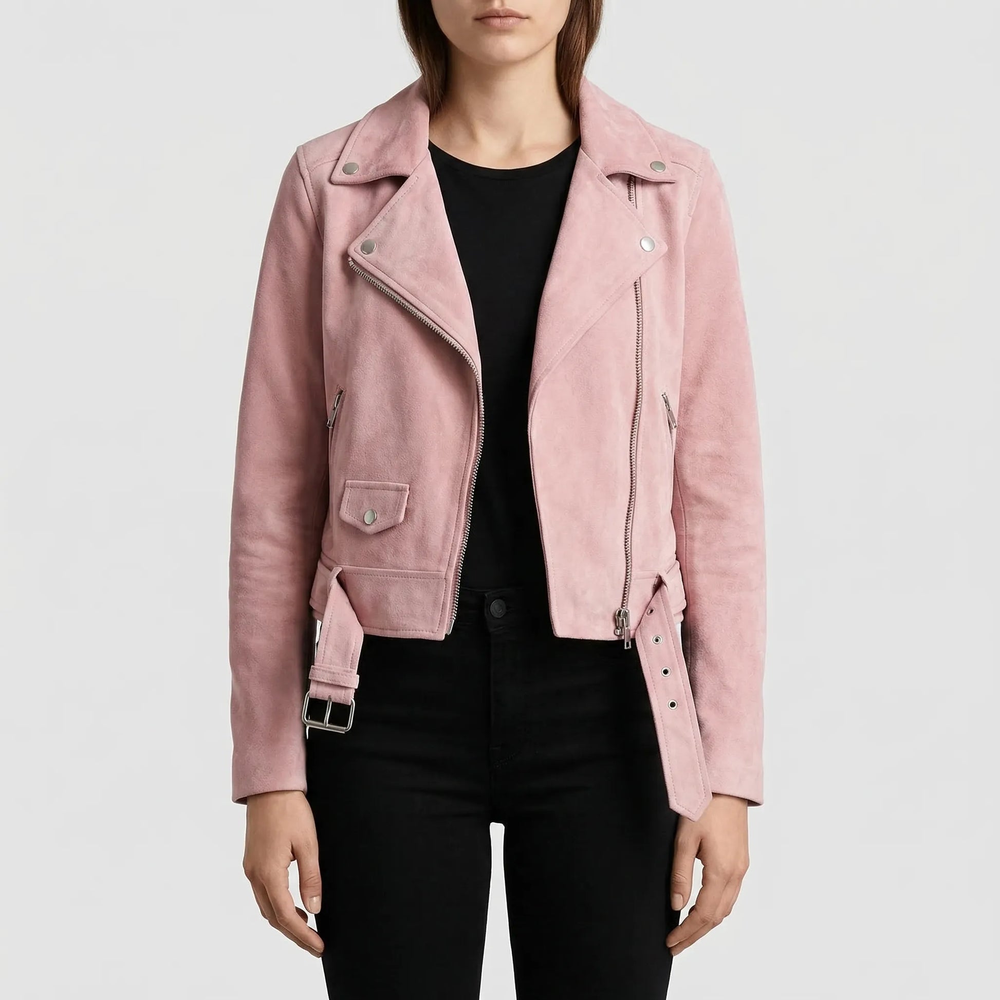 Velourx - Asymmetric Zip Suede-Look Biker Jacket