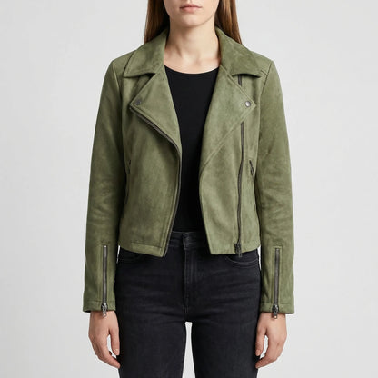 Velourx - Asymmetric Zip Suede-Look Biker Jacket