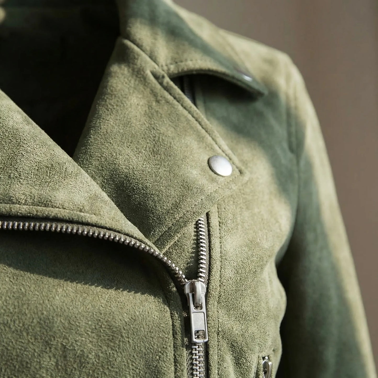 Velourx - Asymmetric Zip Suede-Look Biker Jacket