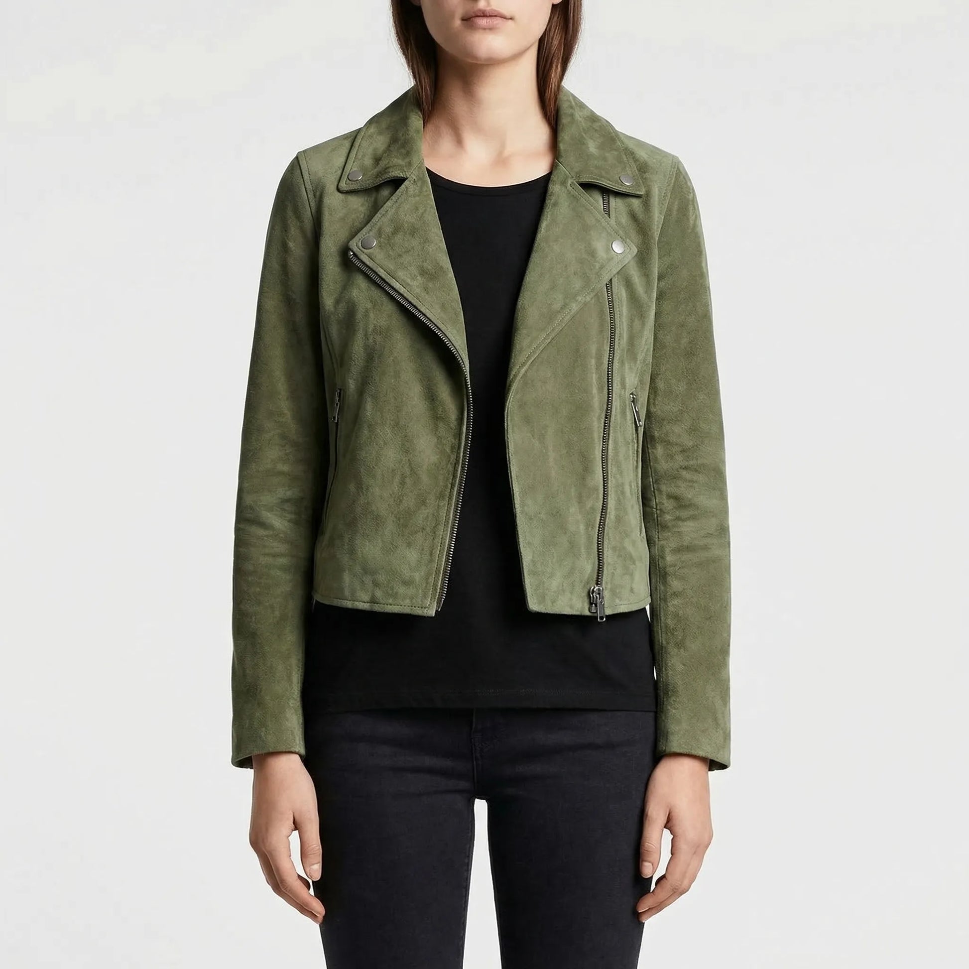Velourx - Asymmetric Zip Suede-Look Biker Jacket
