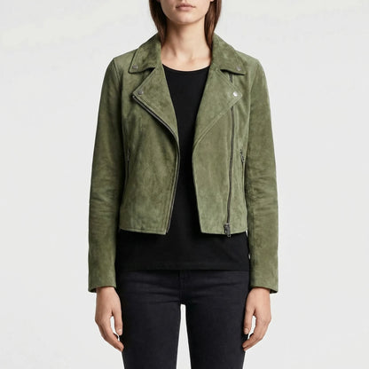 Velourx - Asymmetric Zip Suede-Look Biker Jacket