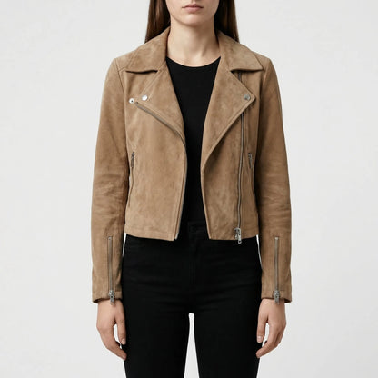 Velourx - Asymmetric Zip Suede-Look Biker Jacket