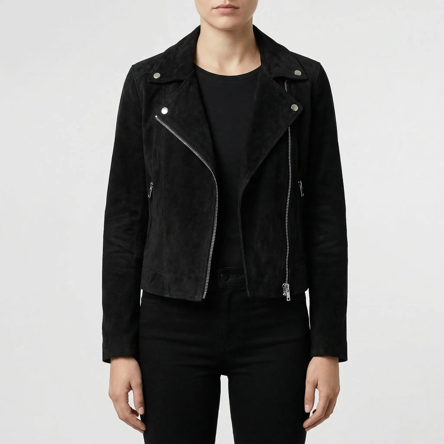 Velourx - Asymmetric Zip Suede-Look Biker Jacket