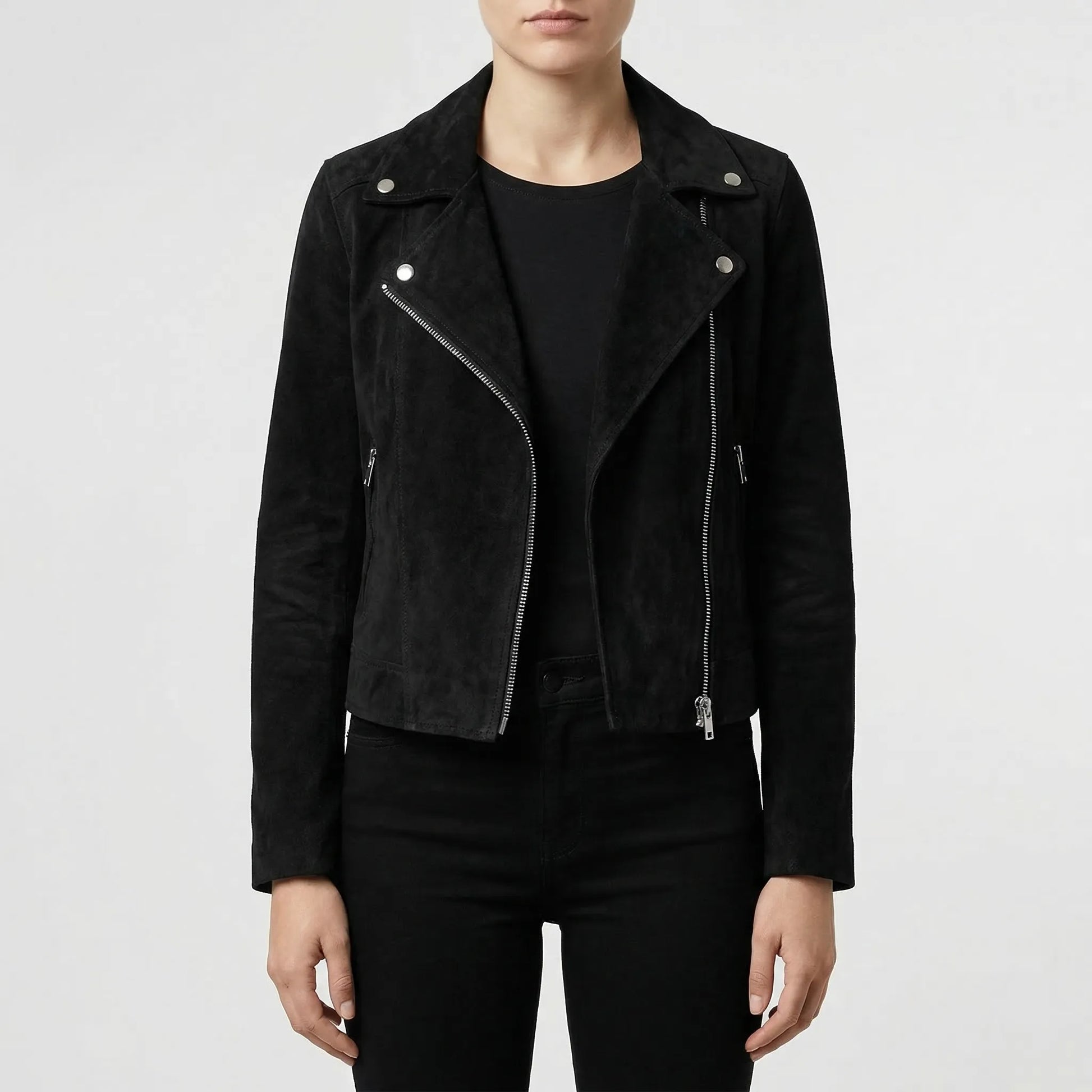 Velourx - Asymmetric Zip Suede-Look Biker Jacket