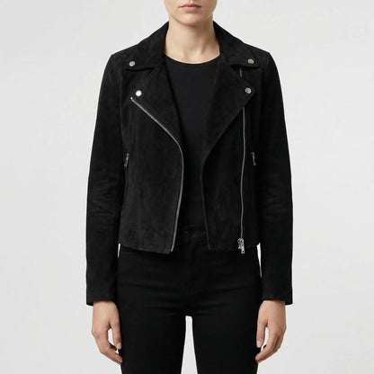 Velourx - Asymmetric Zip Suede-Look Biker Jacket
