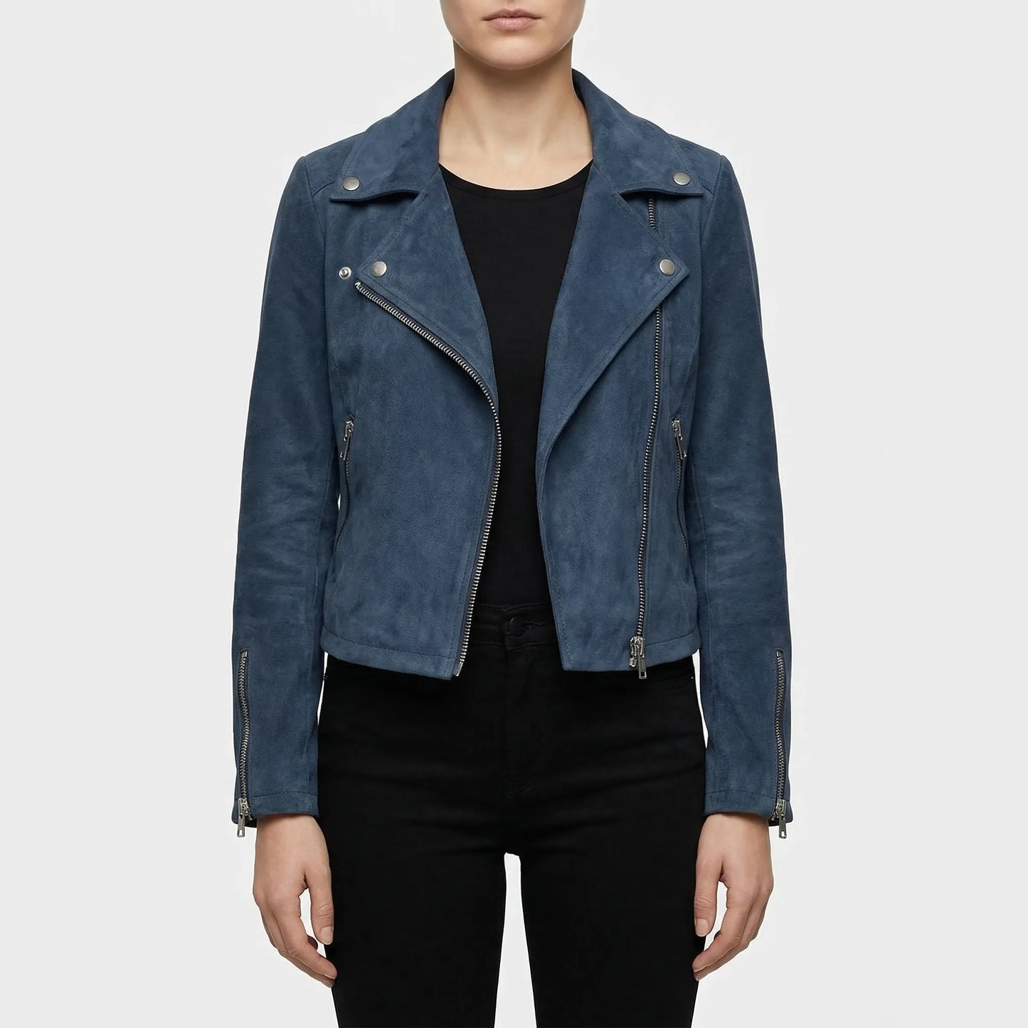 Velourx - Asymmetric Zip Suede-Look Biker Jacket