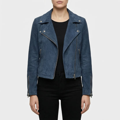 Velourx - Asymmetric Zip Suede-Look Biker Jacket