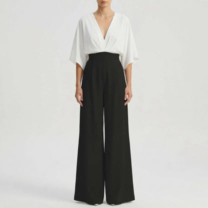 Velouxa - Wide-Leg Deep V-Neck Jumpsuit