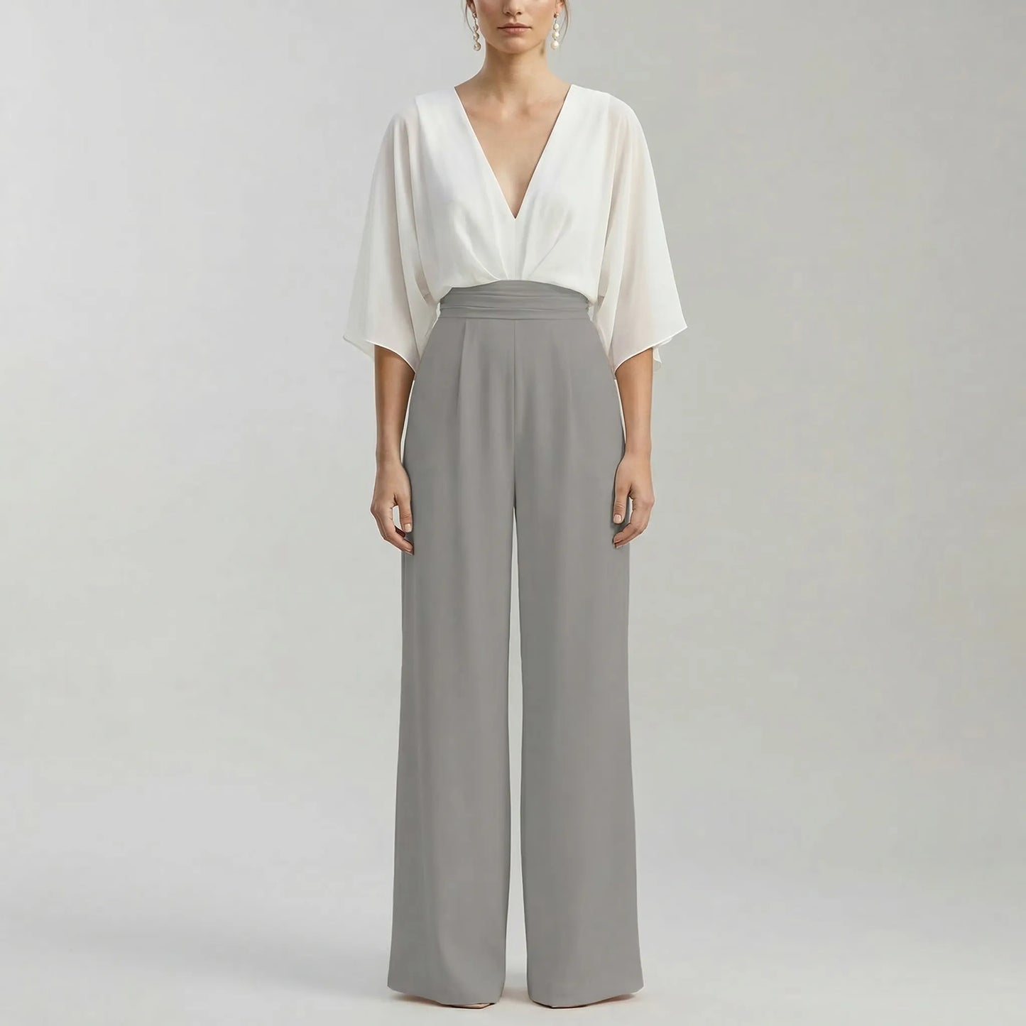 Velouxa - Wide-Leg Deep V-Neck Jumpsuit