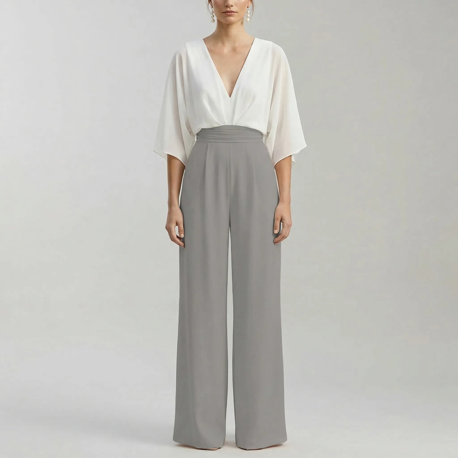 Velouxa - Wide-Leg Deep V-Neck Jumpsuit