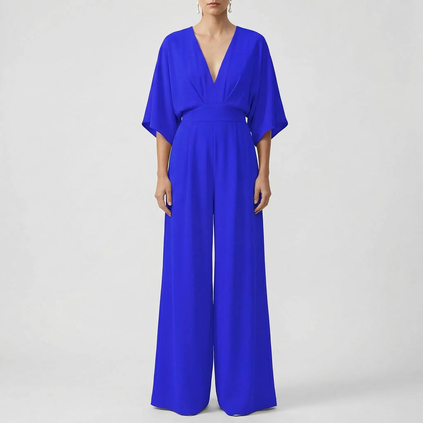 Velouxa - Wide-Leg Deep V-Neck Jumpsuit