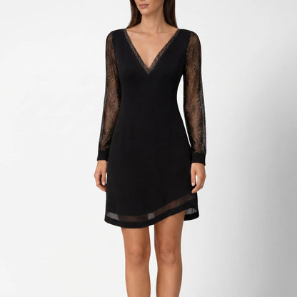 Velurne | V-Neck Sheer Sleeve Midi Dress