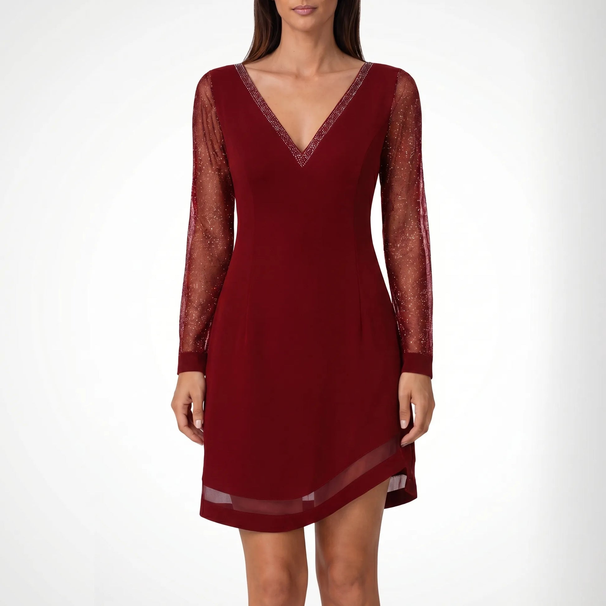 Velurne | V-Neck Sheer Sleeve Midi Dress