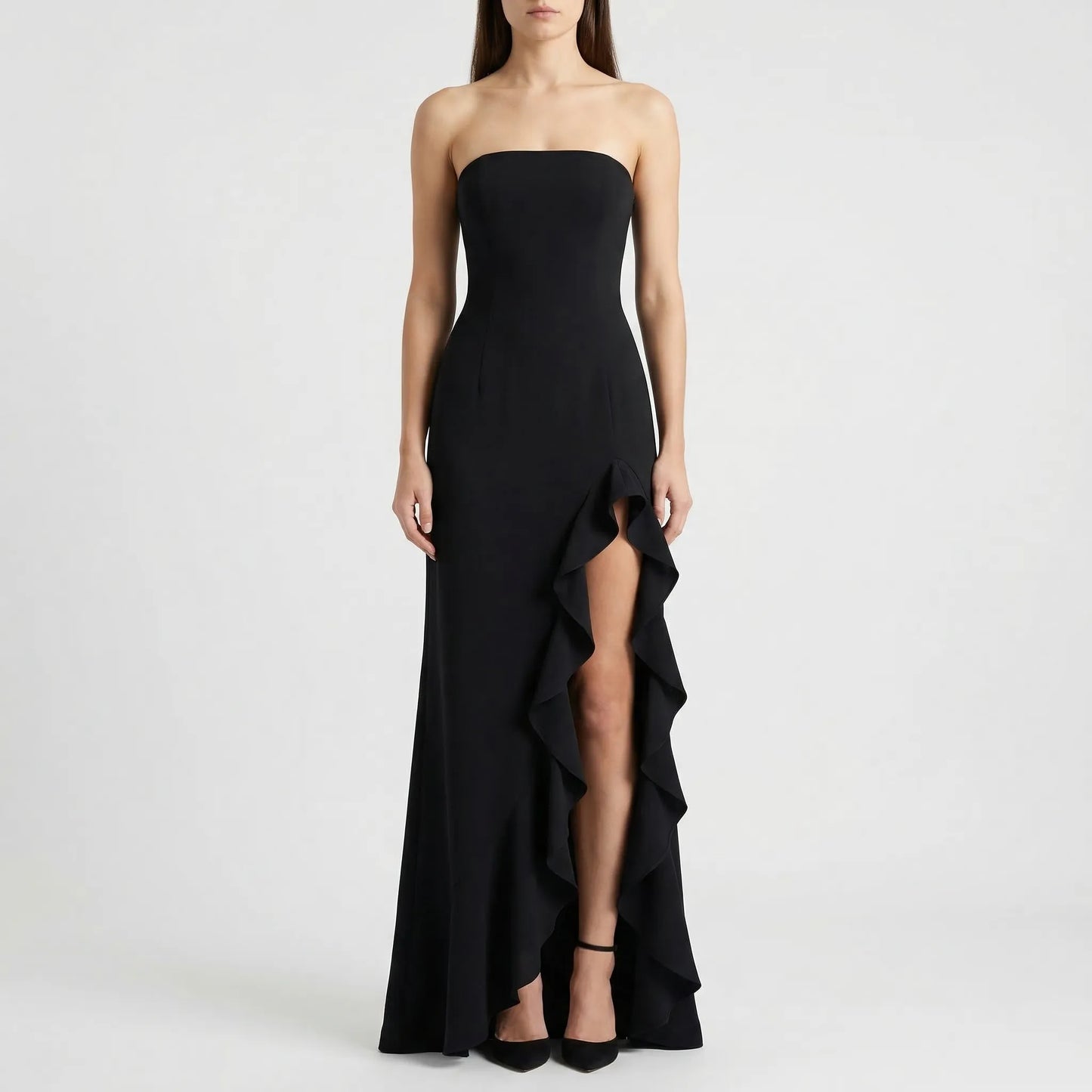 Velvara - Strapless Asymmetrical Maxi Dress