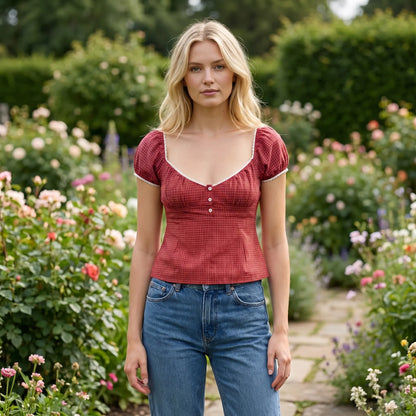 Velvara | Slim Fit Plaid Crop Top