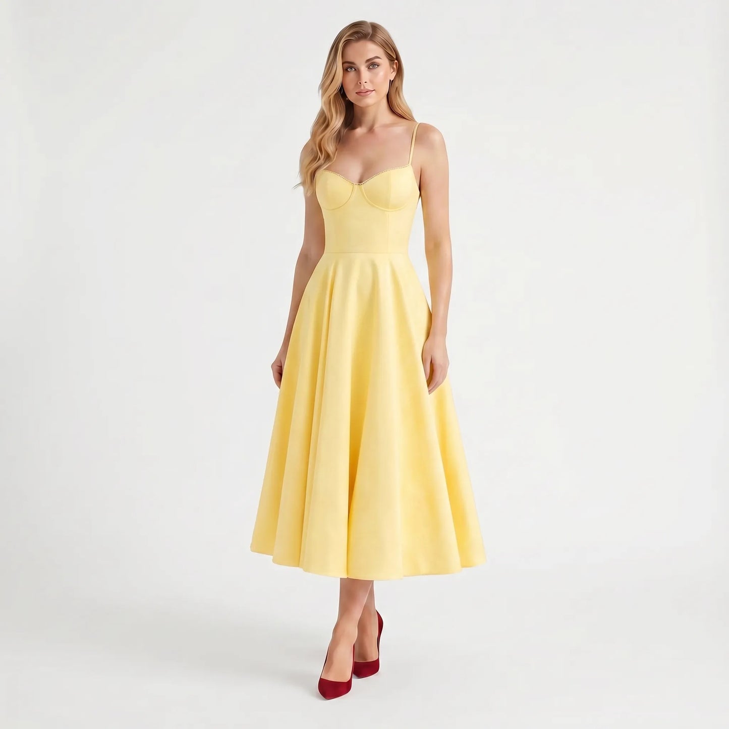 Velvoria | Fitted Corset-Bodice Midi Dress