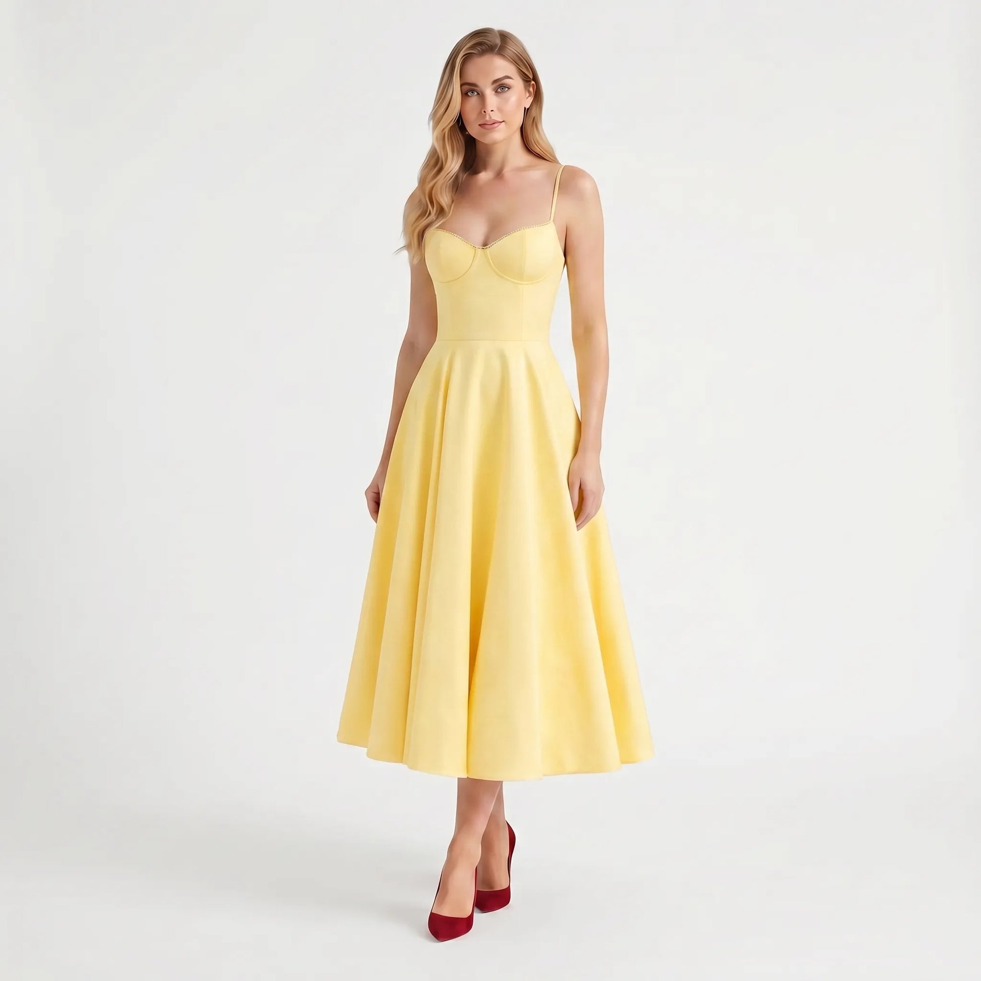 Velvoria | Fitted Corset-Bodice Midi Dress