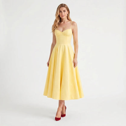 Velvoria | Fitted Corset-Bodice Midi Dress