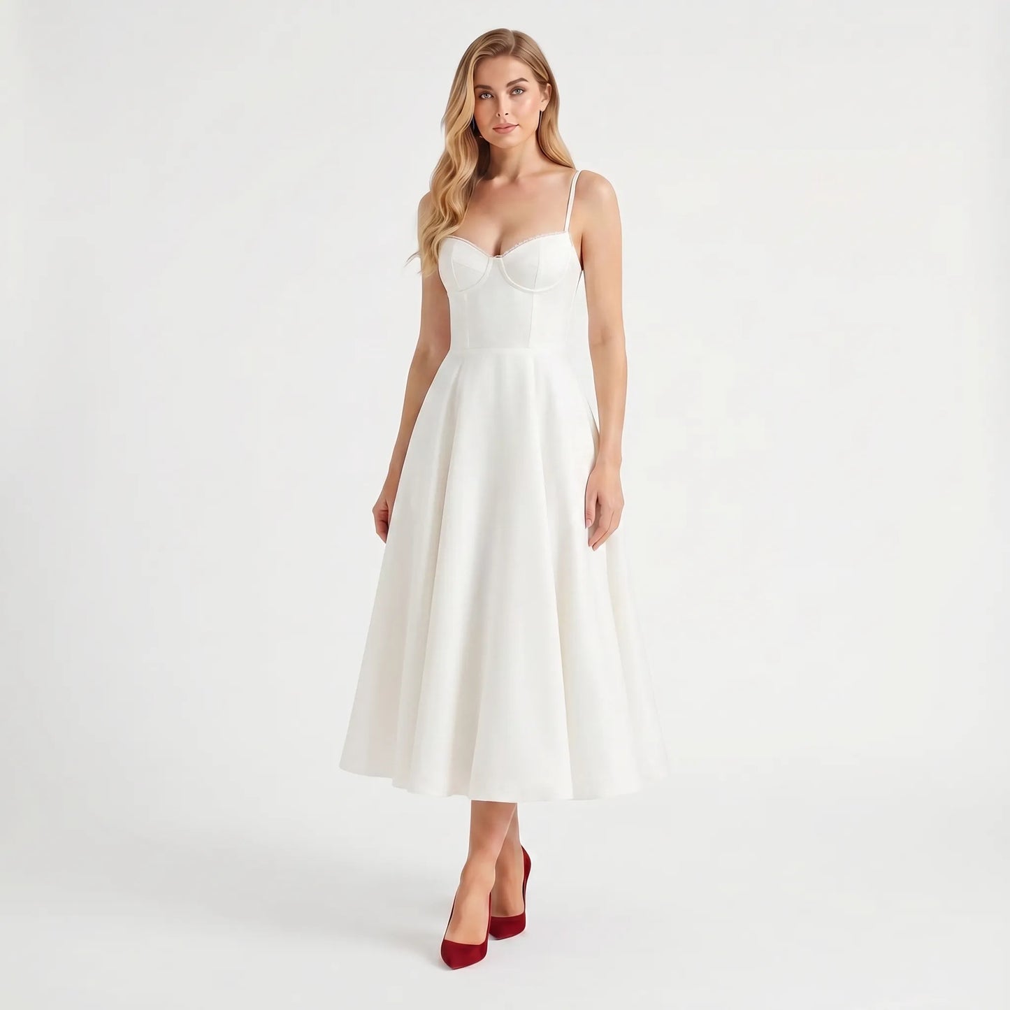 Velvoria | Fitted Corset-Bodice Midi Dress