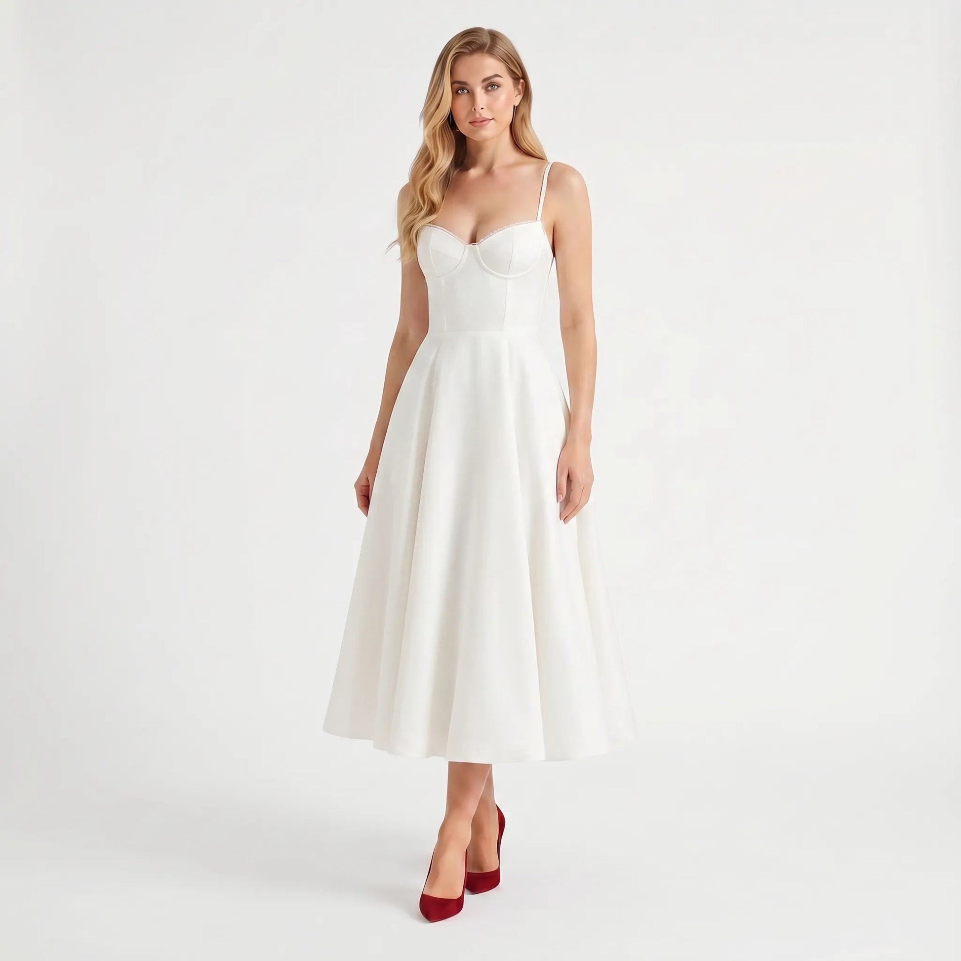 Velvoria | Fitted Corset-Bodice Midi Dress