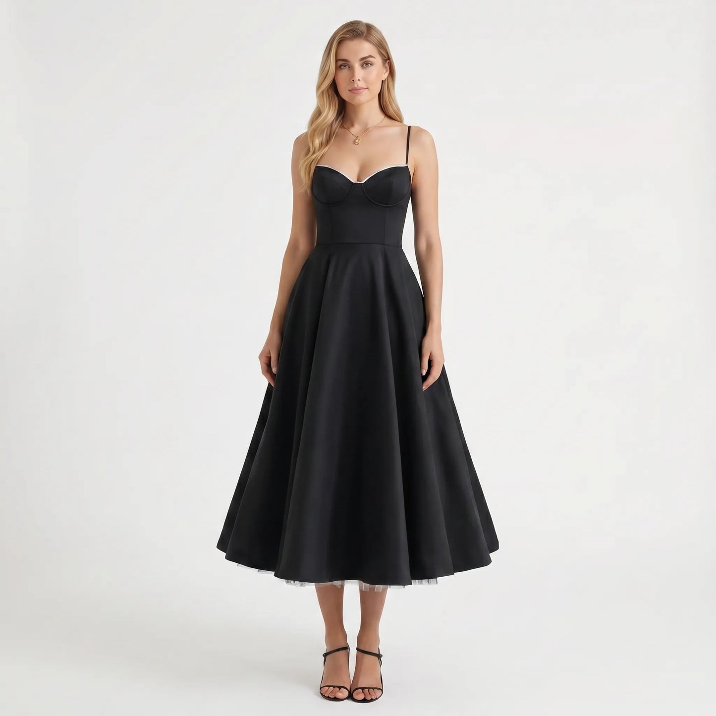 Velvoria | Fitted Corset-Bodice Midi Dress
