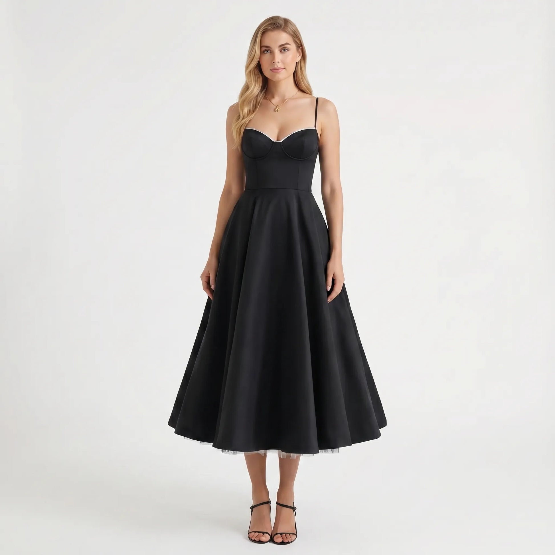 Velvoria | Fitted Corset-Bodice Midi Dress