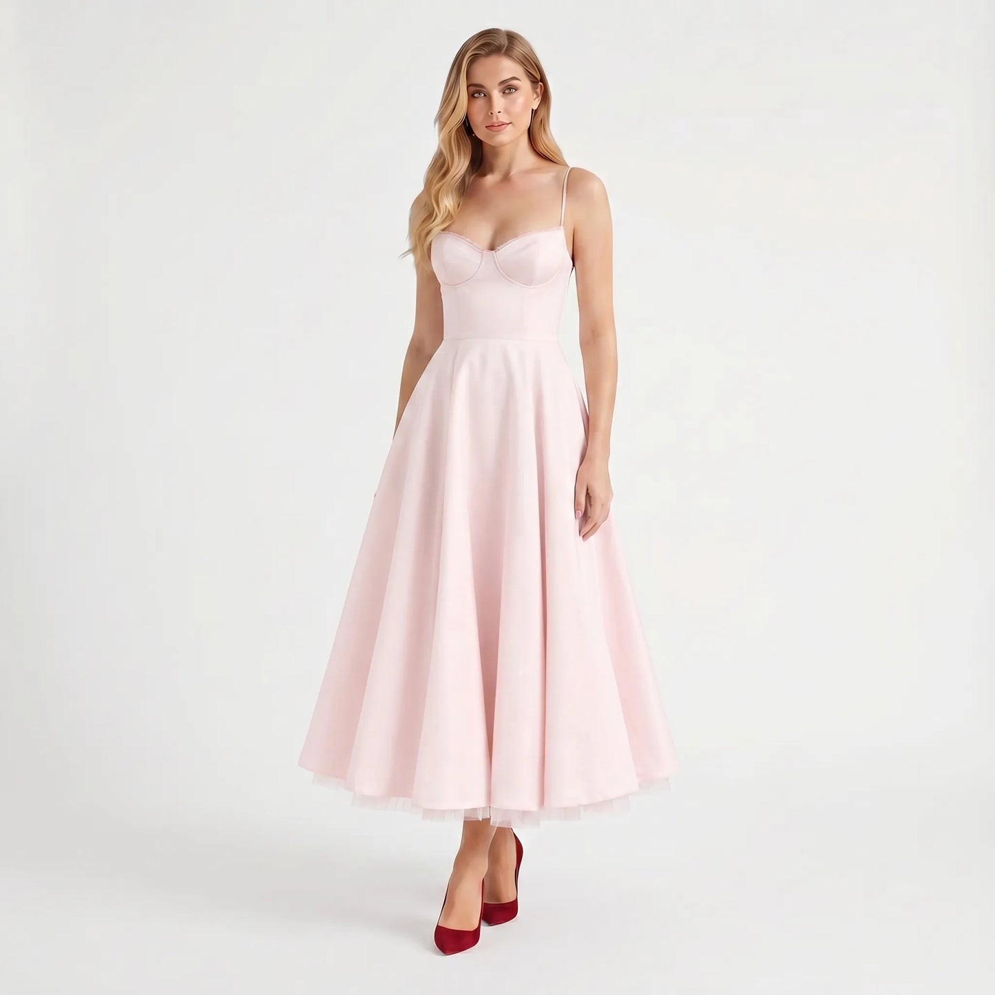 Velvoria | Fitted Corset-Bodice Midi Dress